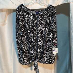 Rafaella 2x black white polka dot blouse NWT